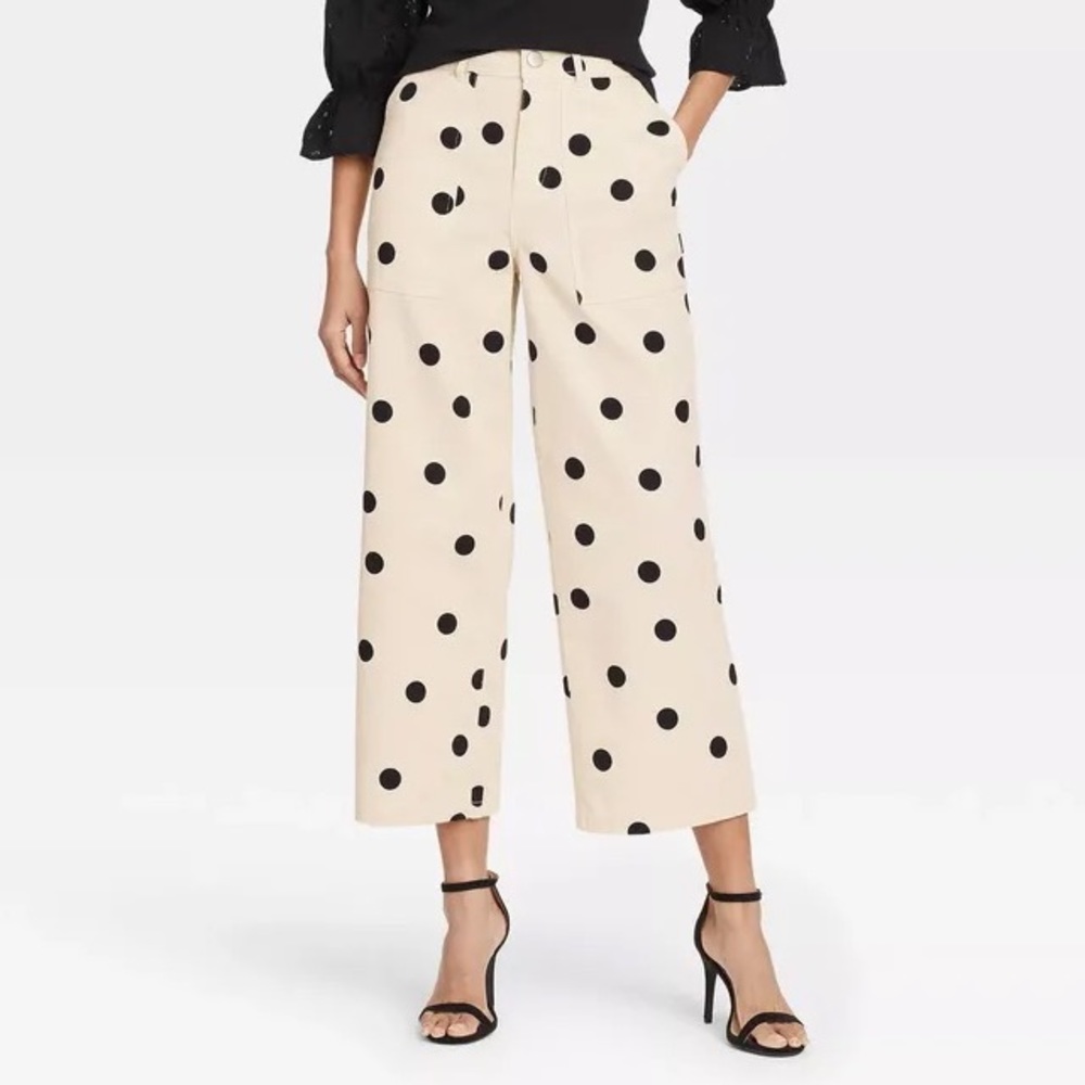 Who What Wear Polka Dot Wide Legged Denim Pants